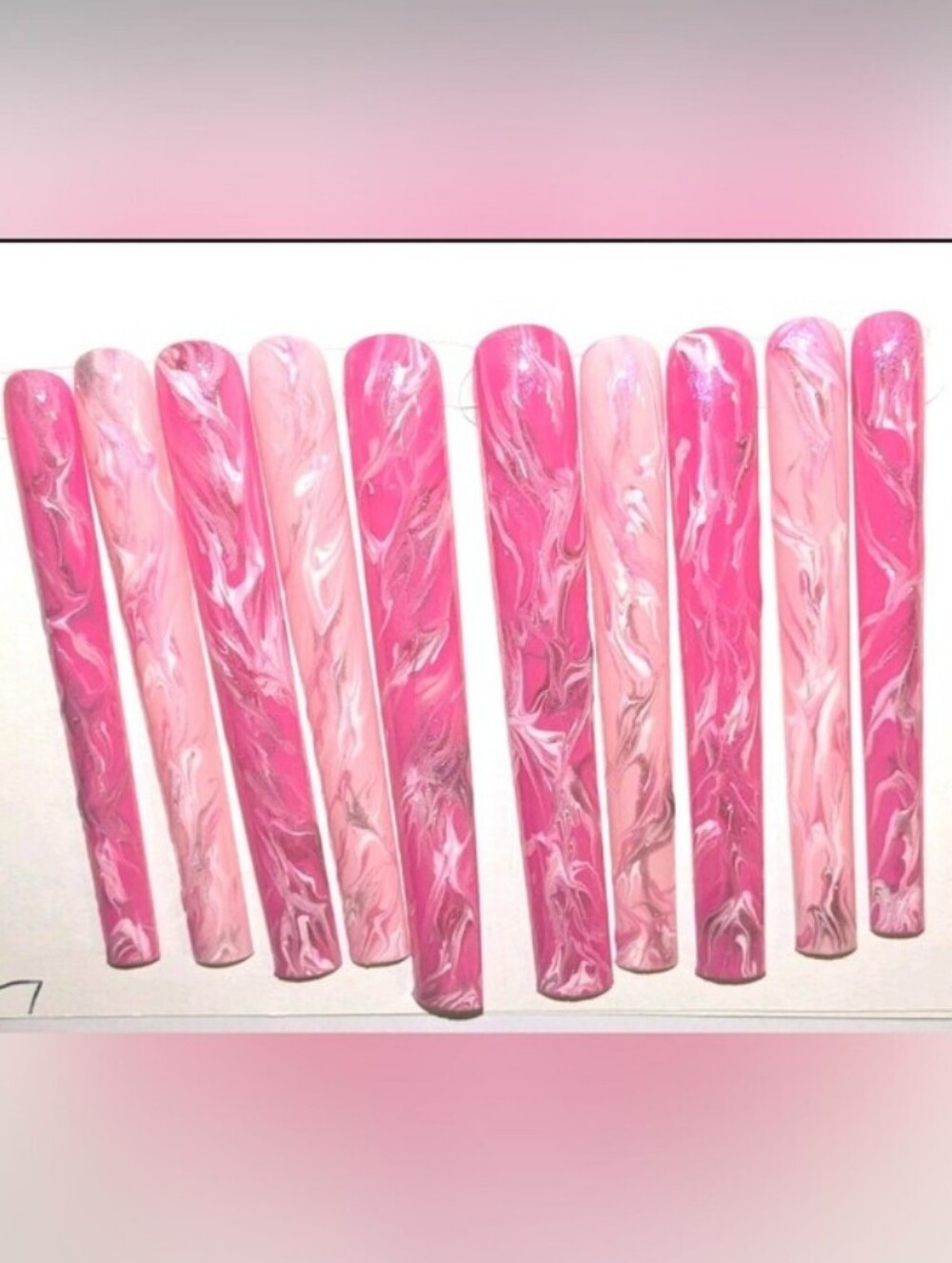 Hand CRAFTED Custom 6XL Marble Pink Swirl  Press On Nail Set Size Large